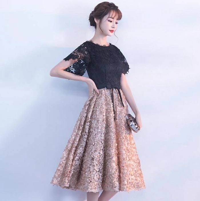 パーティードレス 結婚式 ワンピース フレア袖　パーティドレス ミモレ丈 花柄　刺繍 ウェディングドレス ウエディング ドレス 二次会 花嫁 ブライズメイド お呼ばれ ワンピース 袖 ミモレ丈 結婚式