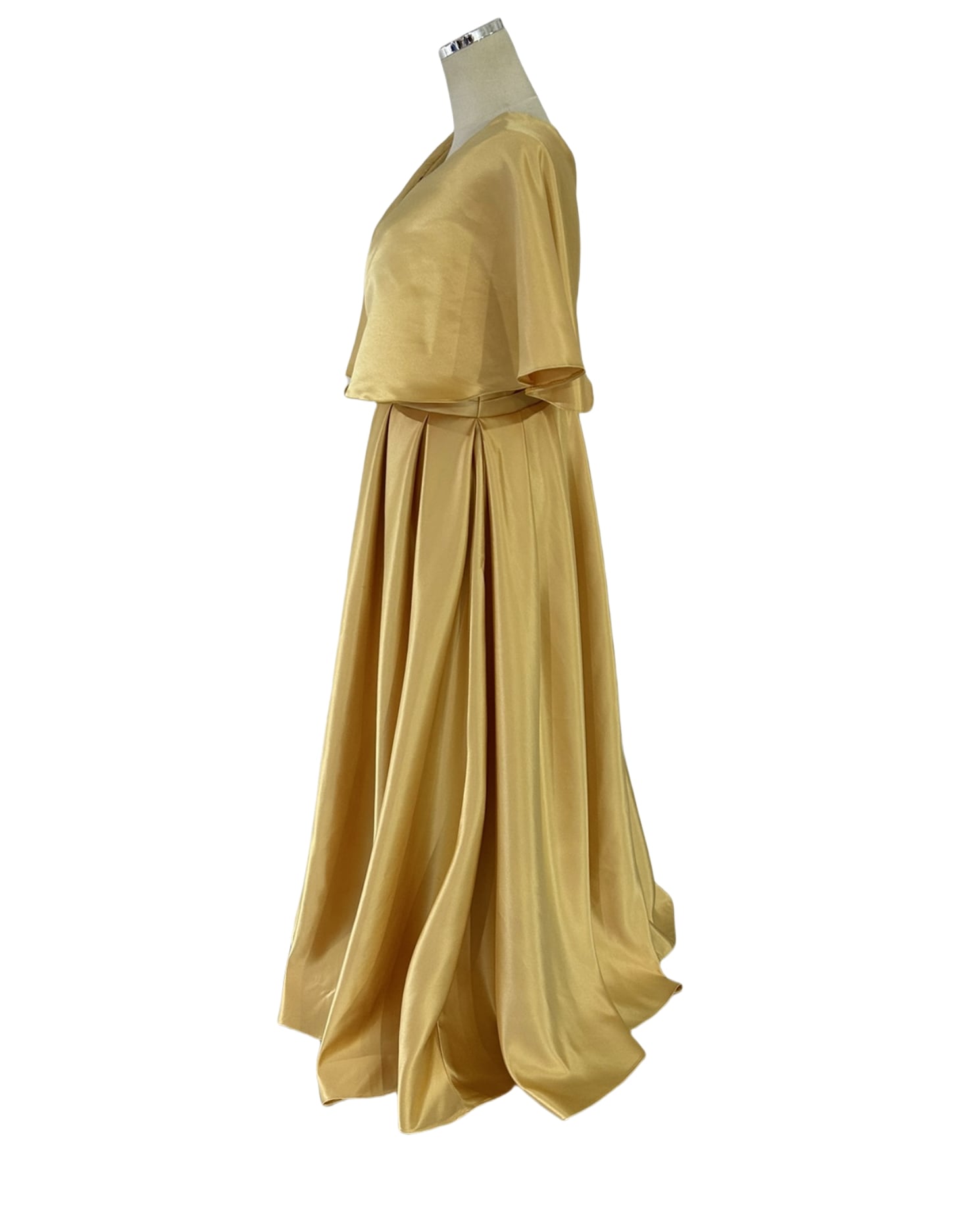 エレガント パーティードレス イエロー フレア袖 光沢サテン ロング 2次会/合コン エレガント パーティードレス イエロー フレア袖 光沢サテン ロング 2次会/合コン