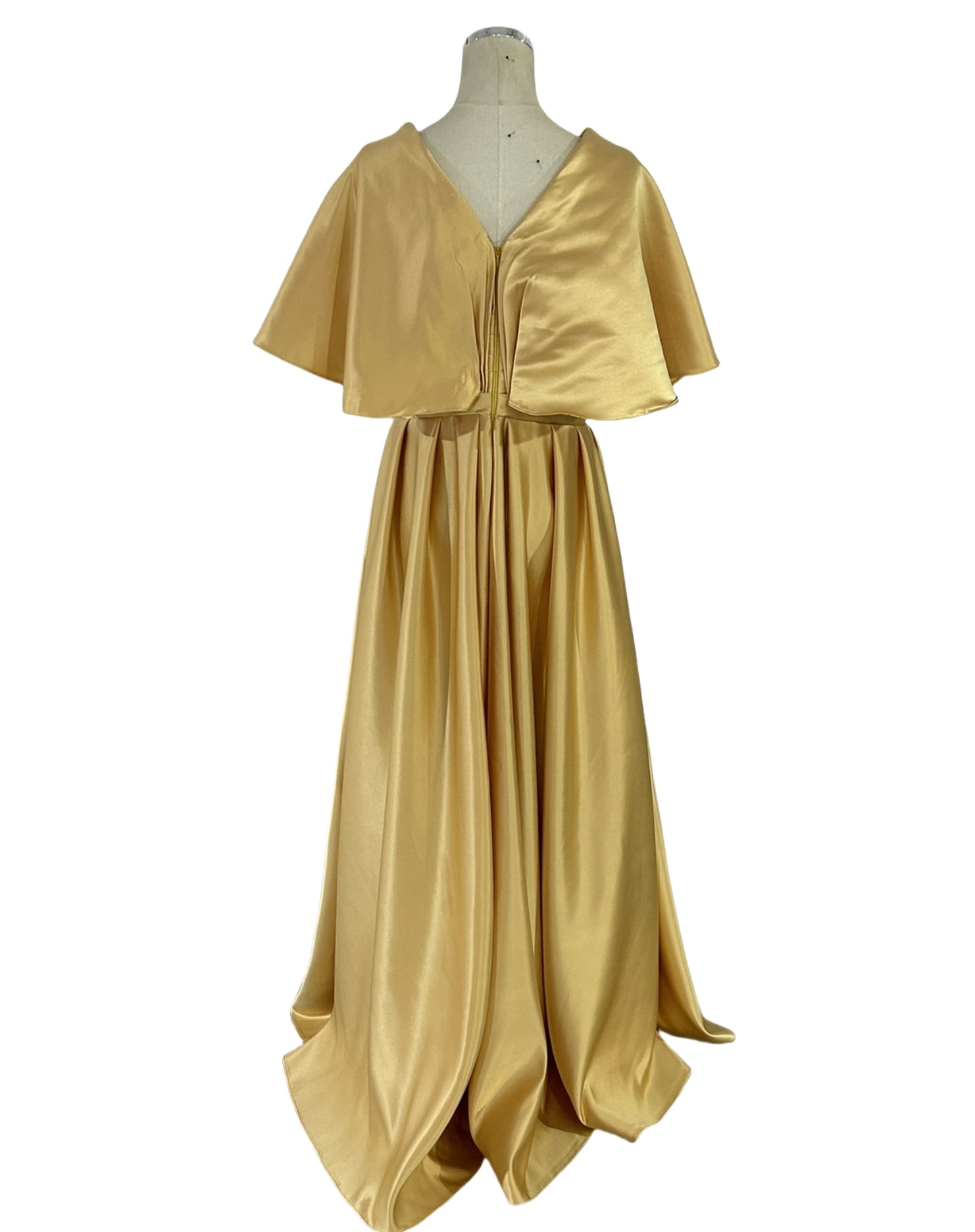 エレガント パーティードレス イエロー フレア袖 光沢サテン ロング 2次会/合コン エレガント パーティードレス イエロー フレア袖 光沢サテン ロング 2次会/合コン