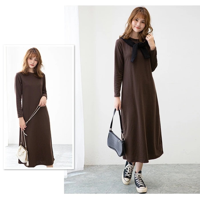【急速出荷】 裏起毛 ワンピース レディース 秋 冬 秋冬 黒 紺 ワンピース 裏起毛ワンピ ロング ミモレ丈 無地 長袖 ロングワンピ ミディアムワンピ ブラック カーキ キャメル ネイビー 裏起