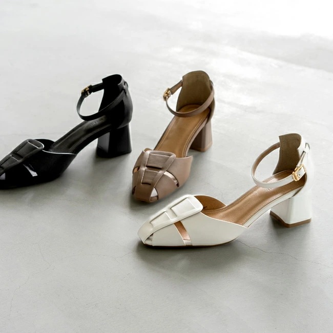 グルカサンダル レディース 編み込みサンダル ストラップサンダル アンクルストラップ チャンキーヒール ヒールセンチ やわらかい 痛くない スクエアトゥ きれいめ おしゃれ ブラック 最強配送 s