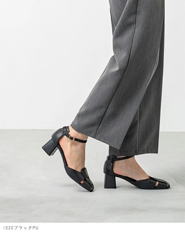 グルカサンダル レディース 編み込みサンダル ストラップサンダル アンクルストラップ チャンキーヒール ヒールセンチ やわらかい 痛くない スクエアトゥ きれいめ おしゃれ ブラック 最強配送 s