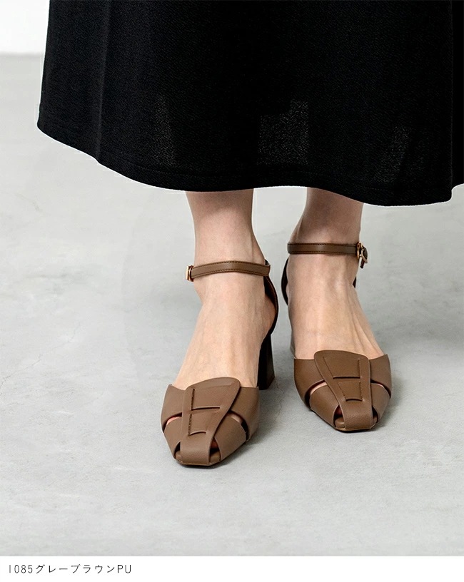 グルカサンダル レディース 編み込みサンダル ストラップサンダル アンクルストラップ チャンキーヒール ヒールセンチ やわらかい 痛くない スクエアトゥ きれいめ おしゃれ ブラック 最強配送 s