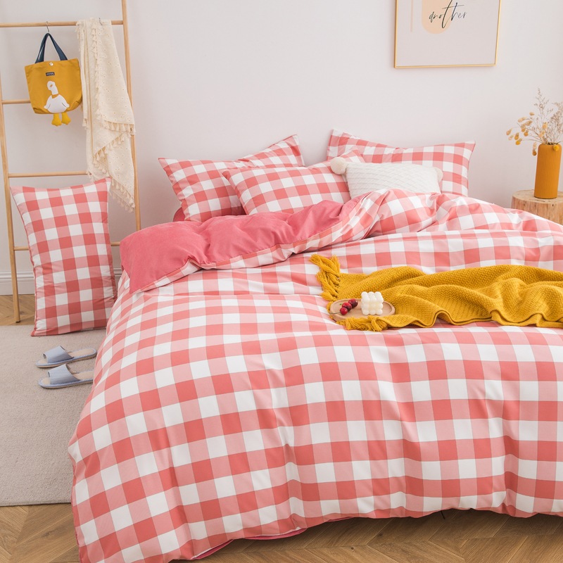 綿100% ストライプ格子パターン 寝具カバーセット4点セット