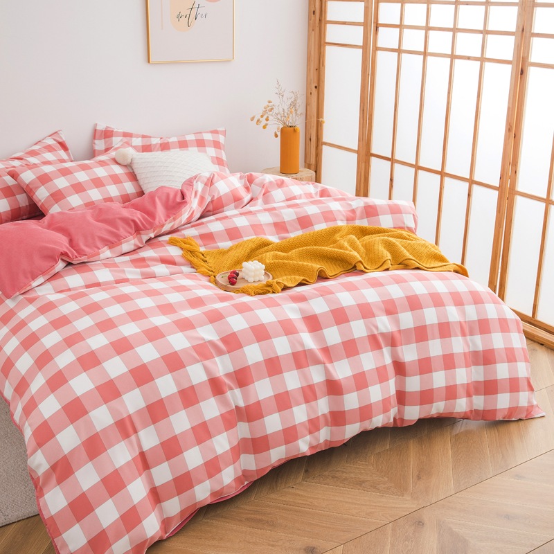 綿100% ストライプ格子パターン 寝具カバーセット4点セット