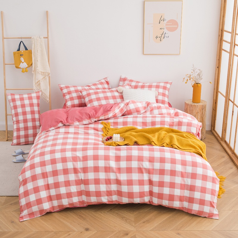 綿100% ストライプ格子パターン 寝具カバーセット4点セット