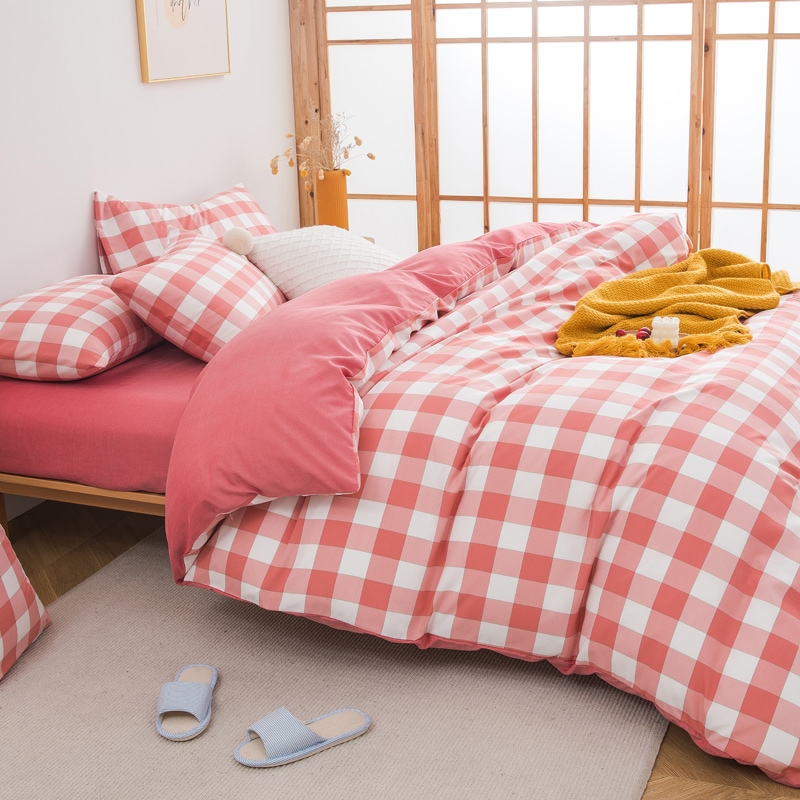 綿100% ストライプ格子パターン 寝具カバーセット4点セット