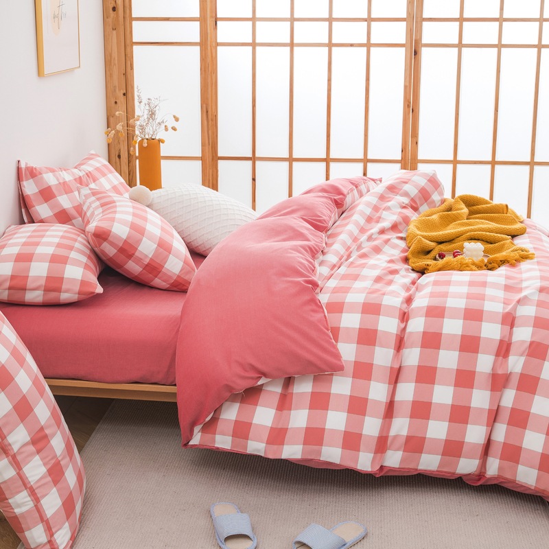 綿100% ストライプ格子パターン 寝具カバーセット4点セット
