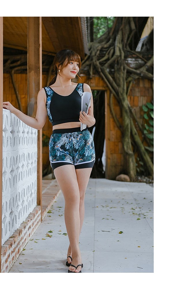 タンキニ 水着 レディース ラッシュガード 長袖 フード 大きいサイズ スポーツブラ インナーパンツ ハイウエスト ボーイレッグ ワイヤーなし パッド付 ゼブラ柄 体型カバー セパレート 海 プール