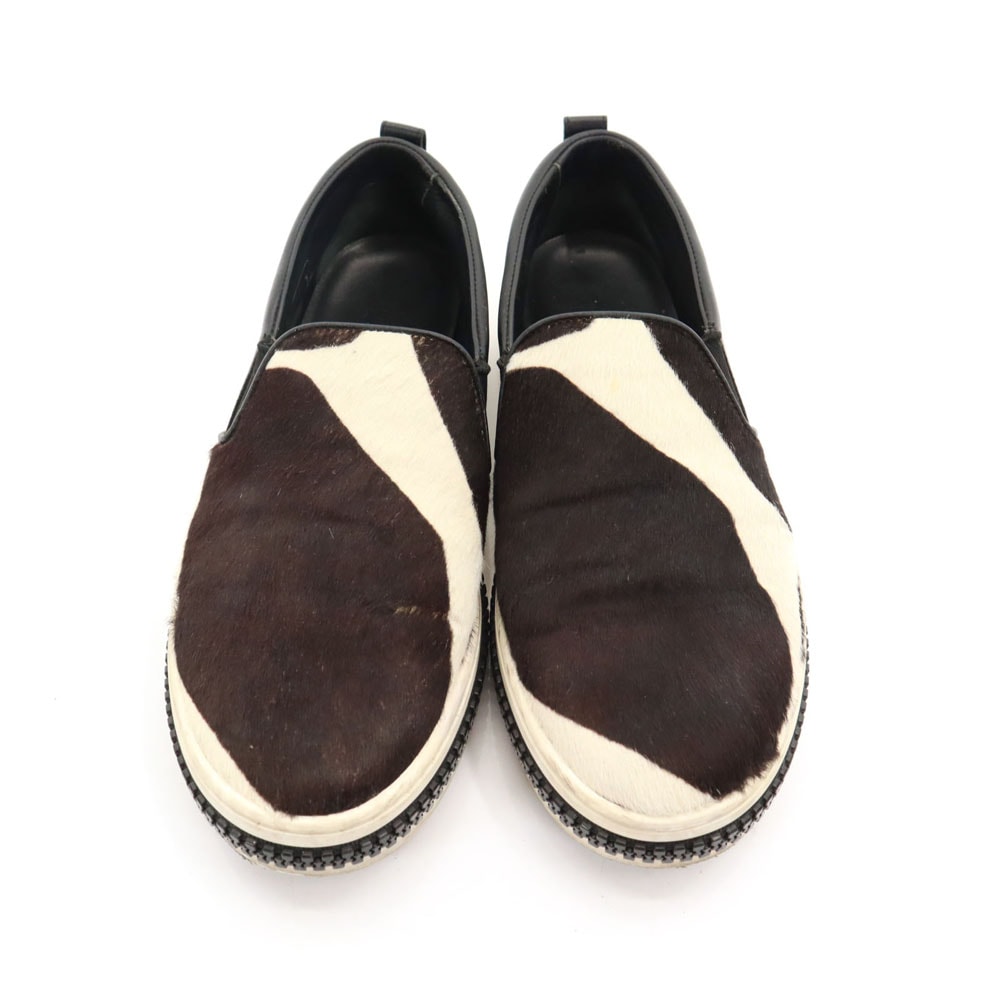 イタリア製 ホルスタイン ハラコレザー スリッポン 37 ブラック シューズ レディース