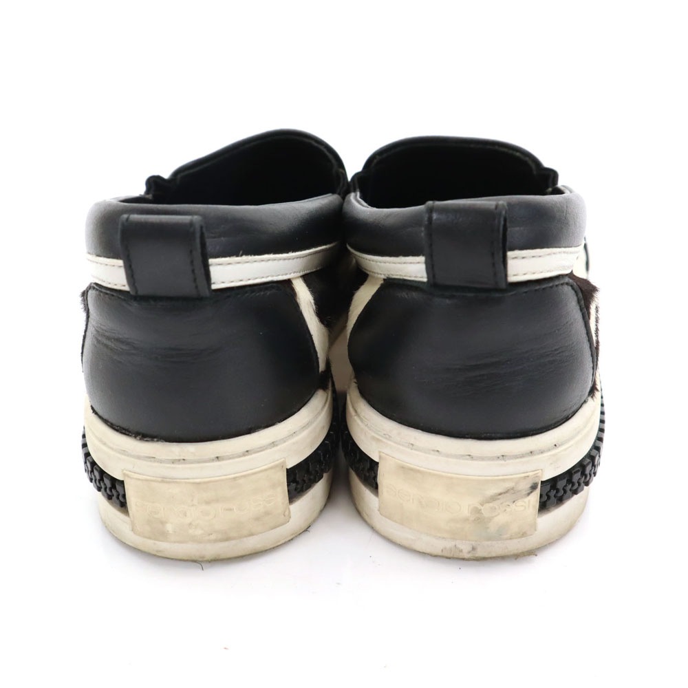 イタリア製 ホルスタイン ハラコレザー スリッポン 37 ブラック シューズ レディース