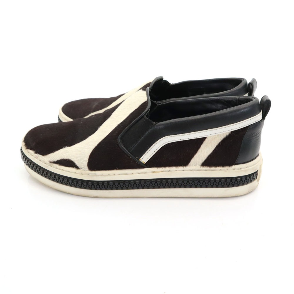 イタリア製 ホルスタイン ハラコレザー スリッポン 37 ブラック シューズ レディース