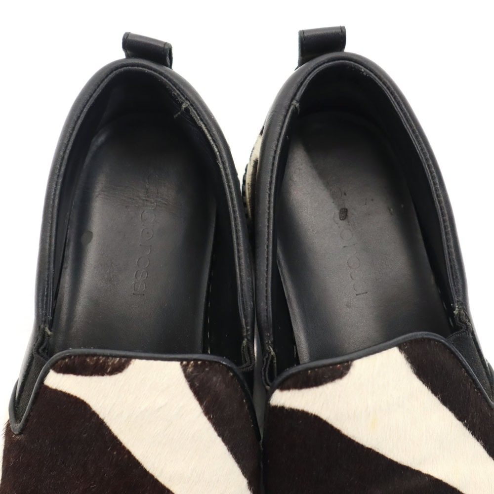 イタリア製 ホルスタイン ハラコレザー スリッポン 37 ブラック シューズ レディース