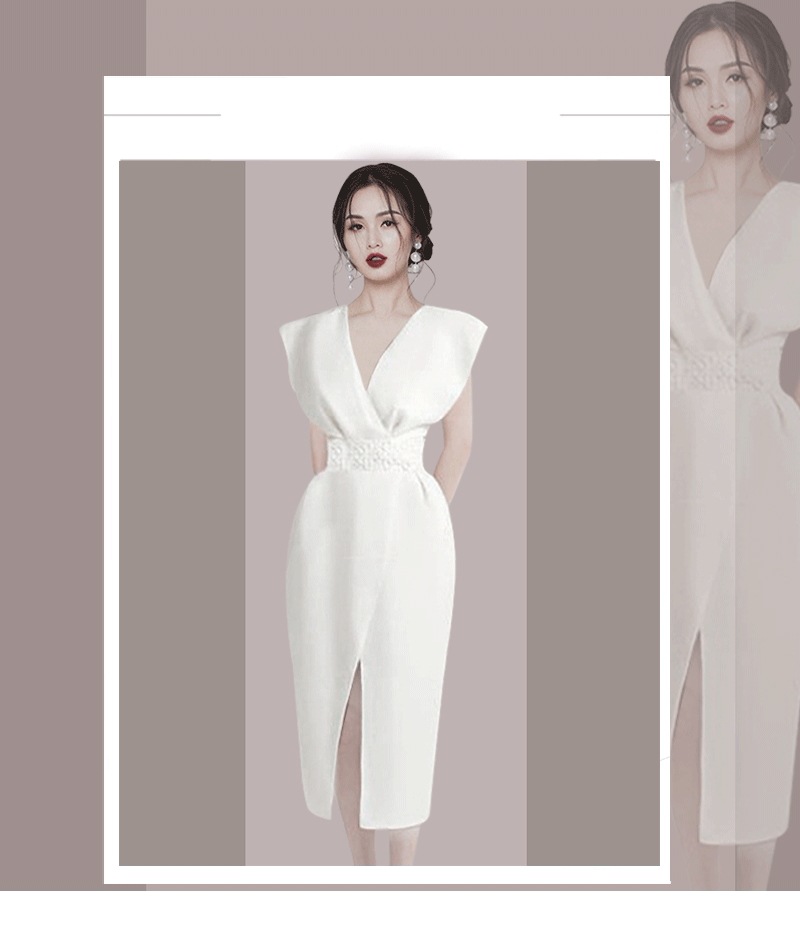 ドレス ワンピース パーティー 結婚式 二次会 披露宴 ステージ 舞台 キャバ ダンス 衣装 コスプレ ラウンジ クラブ 膝下 ロング 袖なし ノースリーブ Vネック スレンダー タイト スリム