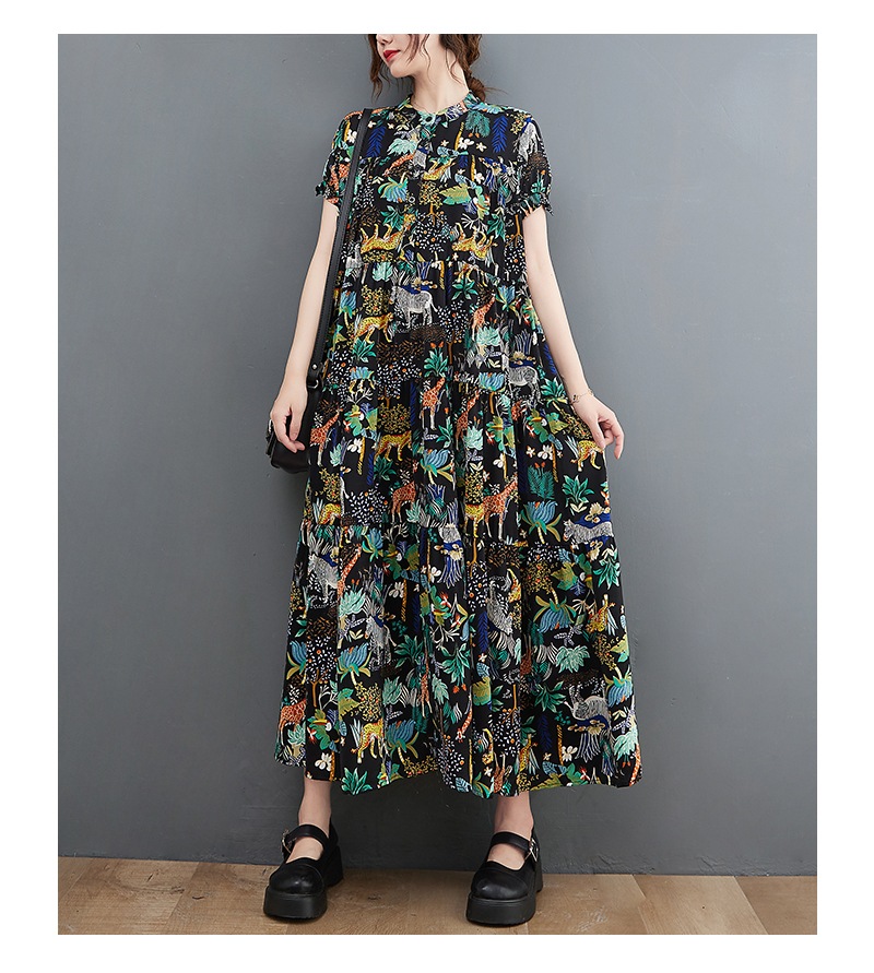 TK0059 ワンピース 半袖 アニマル ボタニカル柄 ラップドレス トロピカル柄 マキシ Aライン シフォン ロングフレア TK0059 ワンピース 半袖 アニマル ボタニカル柄 ラップドレス トロピカル柄 マキシ Aライン シフォン ロングフレア