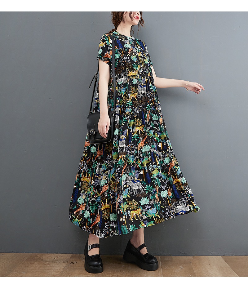 TK0059 ワンピース 半袖 アニマル ボタニカル柄 ラップドレス トロピカル柄 マキシ Aライン シフォン ロングフレア TK0059 ワンピース 半袖 アニマル ボタニカル柄 ラップドレス トロピカル柄 マキシ Aライン シフォン ロングフレア