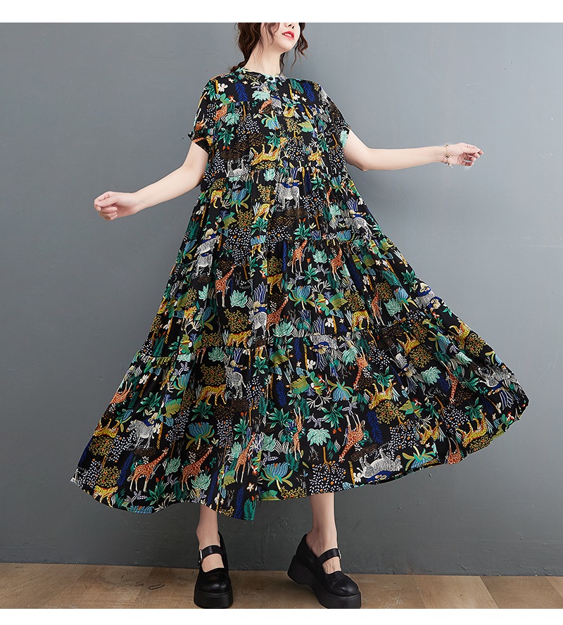TK0059 ワンピース 半袖 アニマル ボタニカル柄 ラップドレス トロピカル柄 マキシ Aライン シフォン ロングフレア TK0059 ワンピース 半袖 アニマル ボタニカル柄 ラップドレス トロピカル柄 マキシ Aライン シフォン ロングフレア
