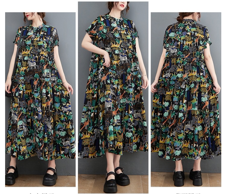 TK0059 ワンピース 半袖 アニマル ボタニカル柄 ラップドレス トロピカル柄 マキシ Aライン シフォン ロングフレア TK0059 ワンピース 半袖 アニマル ボタニカル柄 ラップドレス トロピカル柄 マキシ Aライン シフォン ロングフレア