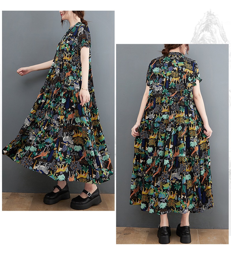 TK0059 ワンピース 半袖 アニマル ボタニカル柄 ラップドレス トロピカル柄 マキシ Aライン シフォン ロングフレア TK0059 ワンピース 半袖 アニマル ボタニカル柄 ラップドレス トロピカル柄 マキシ Aライン シフォン ロングフレア