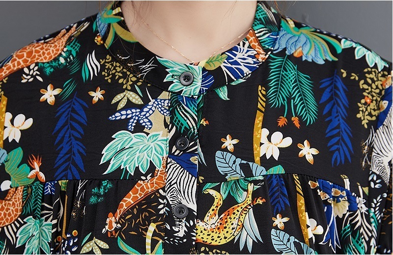 TK0059 ワンピース 半袖 アニマル ボタニカル柄 ラップドレス トロピカル柄 マキシ Aライン シフォン ロングフレア TK0059 ワンピース 半袖 アニマル ボタニカル柄 ラップドレス トロピカル柄 マキシ Aライン シフォン ロングフレア