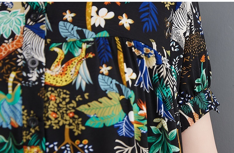 TK0059 ワンピース 半袖 アニマル ボタニカル柄 ラップドレス トロピカル柄 マキシ Aライン シフォン ロングフレア TK0059 ワンピース 半袖 アニマル ボタニカル柄 ラップドレス トロピカル柄 マキシ Aライン シフォン ロングフレア
