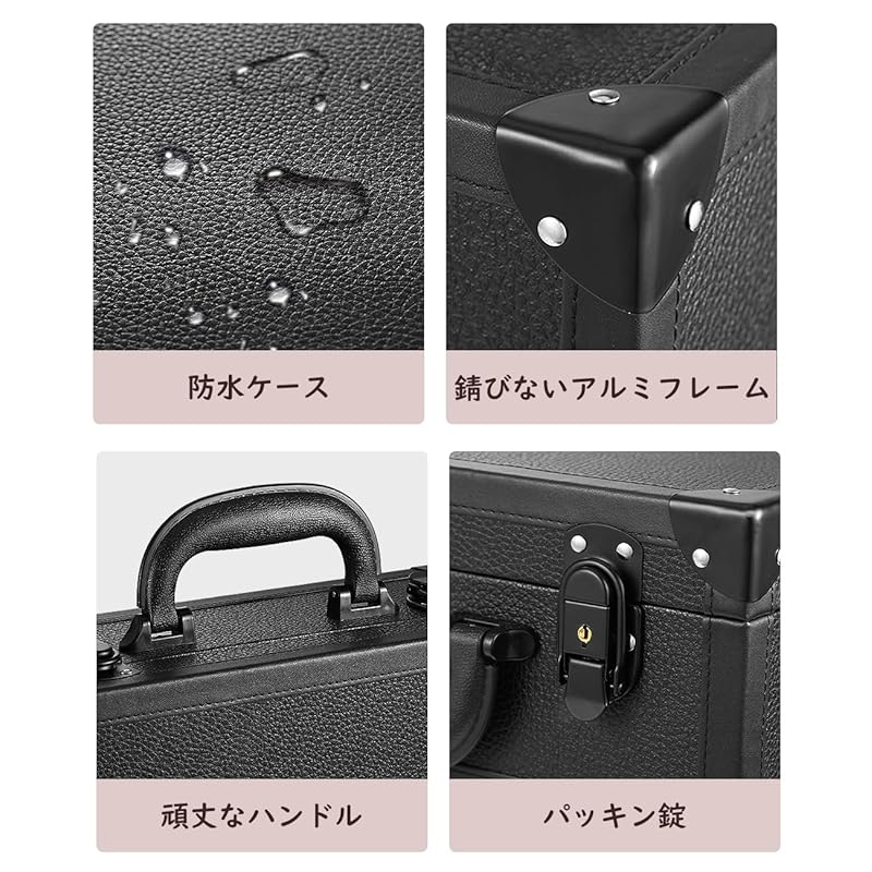 メイクボックス 鏡付き Luxspire コスメボックス 大容量 5倍拡大鏡付き 3色ライト 化粧ボックス 持ち運び ハードタイプ 鍵あり 無段階調光 LEDライト付き EVAドレッサー アルミ素材