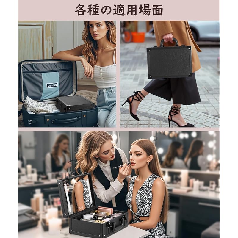 メイクボックス 鏡付き Luxspire コスメボックス 大容量 5倍拡大鏡付き 3色ライト 化粧ボックス 持ち運び ハードタイプ 鍵あり 無段階調光 LEDライト付き EVAドレッサー アルミ素材