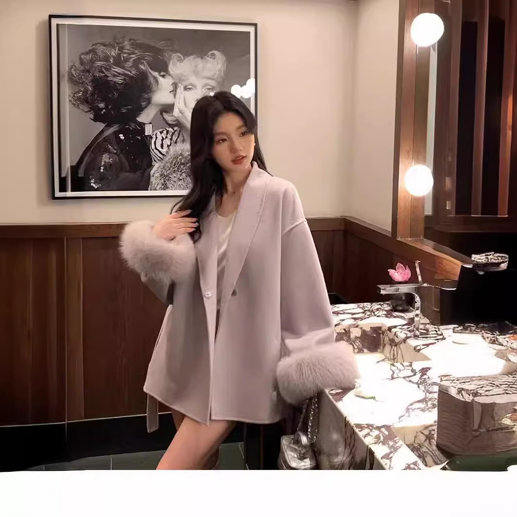 【急速出荷】冬の新型両面カシミヤコート女性高級キツネ毛の小柄なウールの毛皮コート