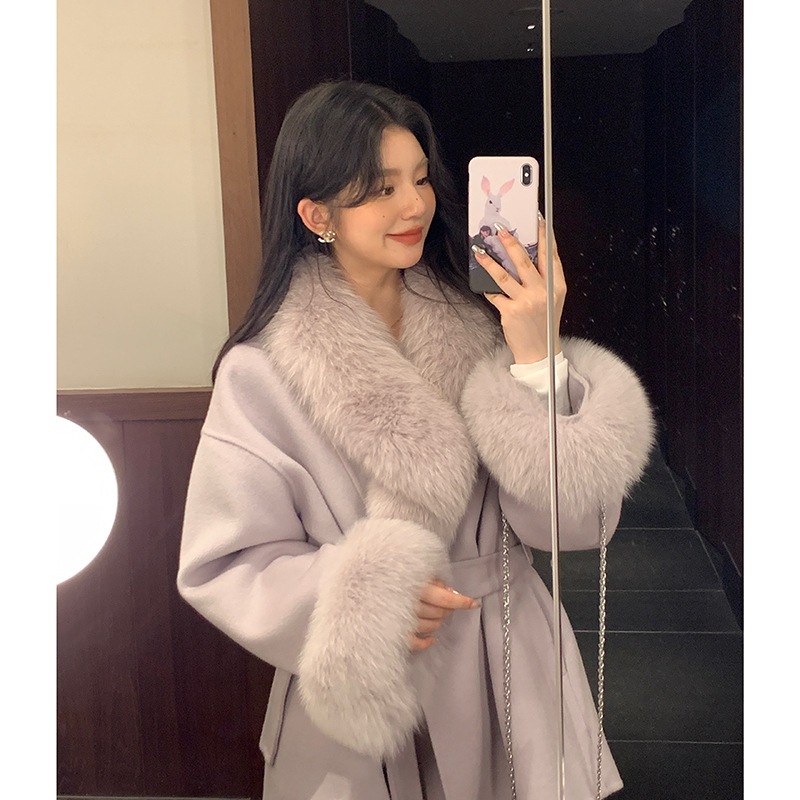 【急速出荷】冬の新型両面カシミヤコート女性高級キツネ毛の小柄なウールの毛皮コート