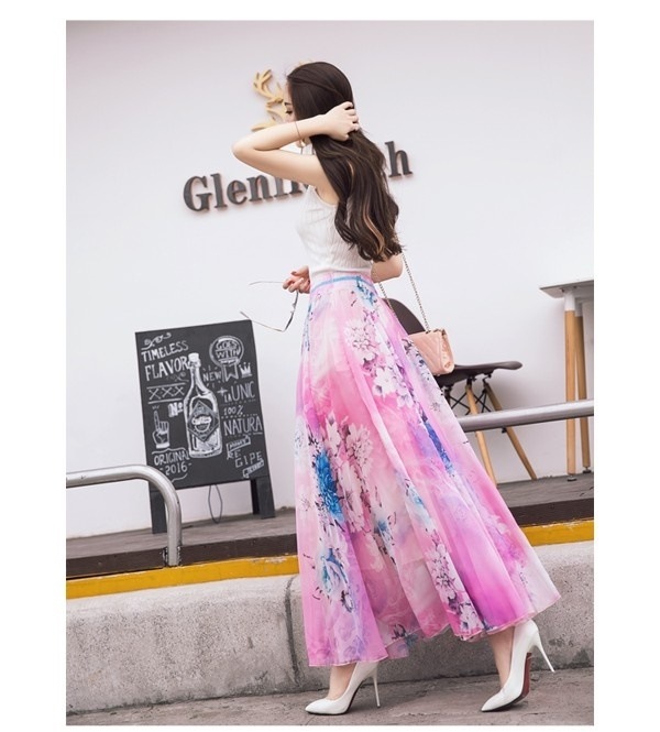 3241.マキシ丈 花柄シフォンスカート(ピンク)2019 春夏 普段使い カジュアル シフォン 大人 3241.マキシ丈 花柄シフォンスカート(ピンク)2019 春夏 普段使い カジュアル シフォン 大人