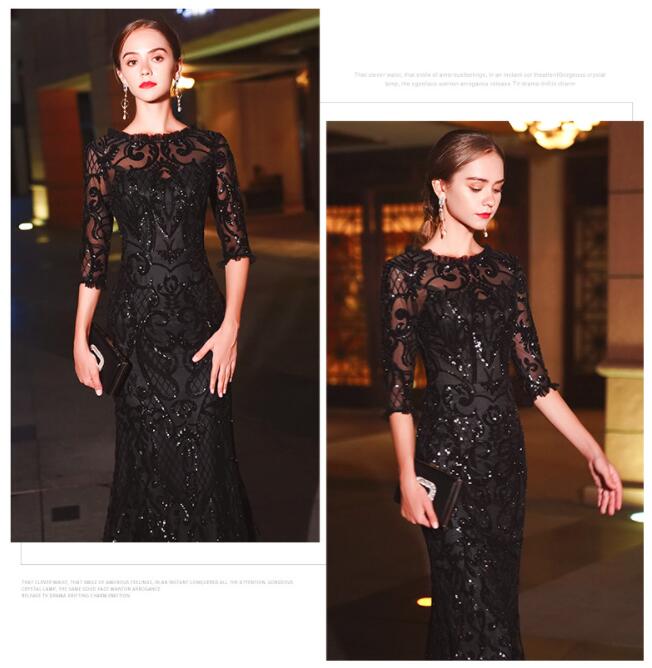 凄く人気がある 上品 ブラック ウェディングドレス イブニングドレス レース 着痩せ お洒落 レディース 女性 宴会 パーティードレス エレガント キレイめ 無地 ロングドレス フィッシュテール マキ