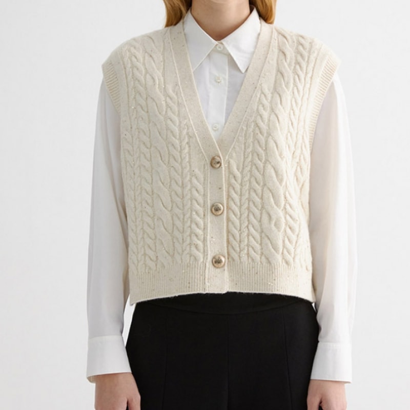 (シーズ・ミス) ケーブルニットベスト_SSKVTO41010_ME