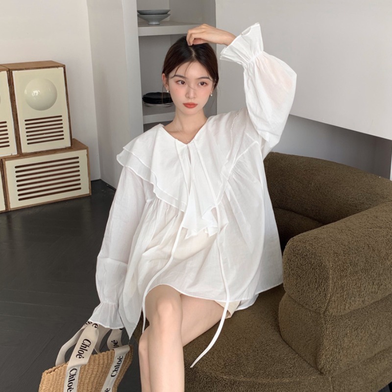 トップス レディース シャツ ブラウス S M L XL 韓国 長袖 ボリューム袖 Vネック フリル ミドル丈 透け感 かわいい 大人可愛い きれいめ シンプル カジュアル 大人 上品 おしゃれ ラフ トップス レディース シャツ ブラウス S M L XL 韓国 長袖 ボリューム袖 Vネック フリル ミドル丈 透け感 かわいい 大人可愛い きれいめ シンプル カジュアル 大人 上品 おしゃれ ラフ