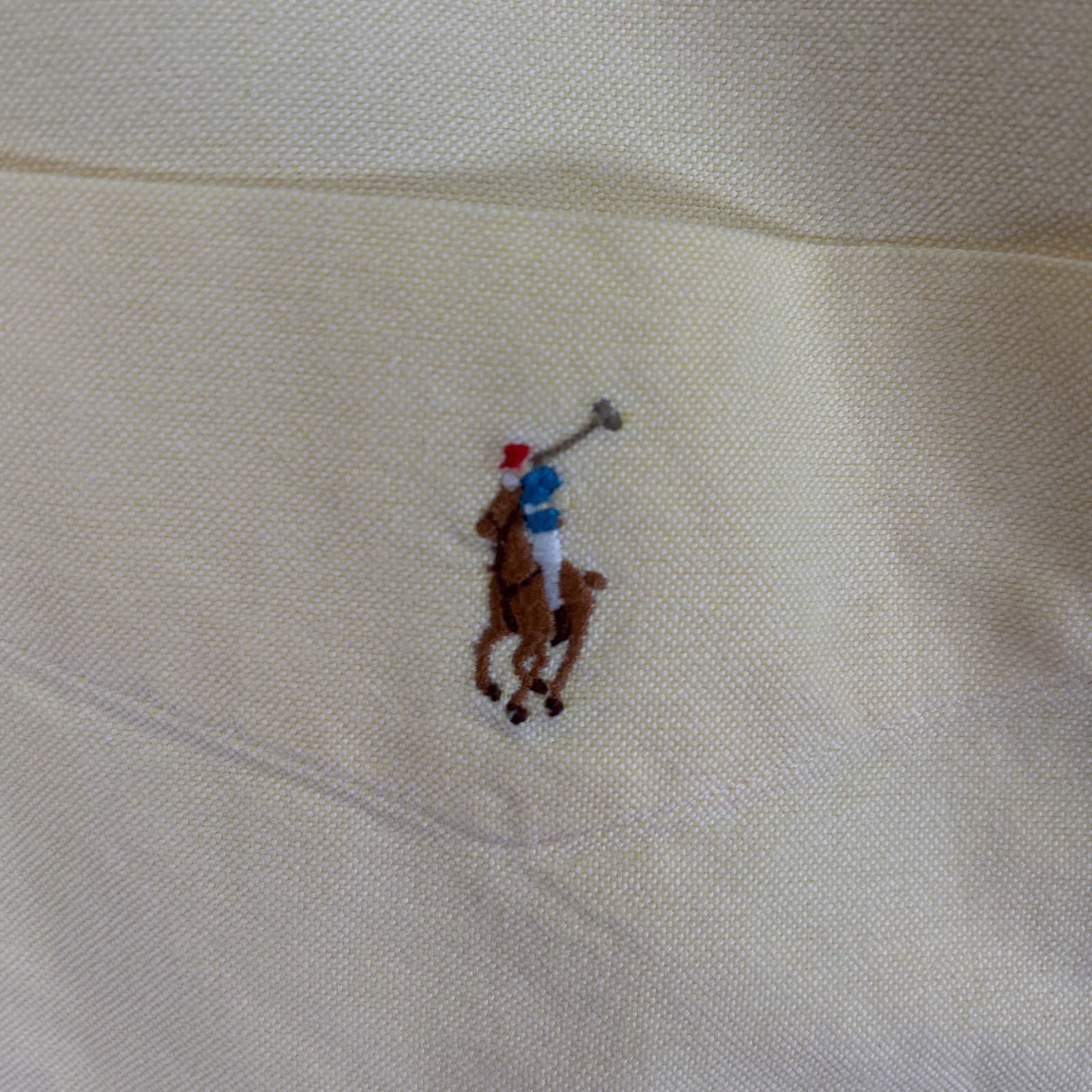 古着 90s/90年代 長袖シャツ ワンポイント ロゴ 刺繍 ボタンダウンシャツ CLASSIC FIT M イエロー 無地 メンズ