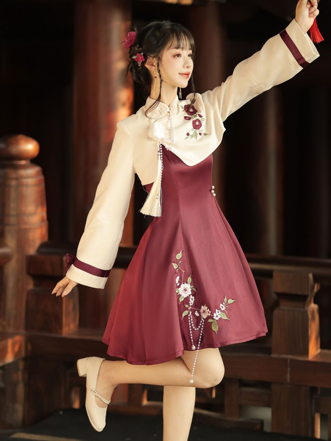 ロリータ 二次元 オリジナル椿 約ロリータ漢服ワンピース セット ロリータ 二次元 オリジナル椿 約ロリータ漢服ワンピース セット