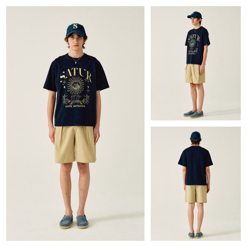 Tシャツ・カットソー SATUR Tarot Graphic Short Sleeve T-Shirt Classic Navy Detroit Vintage Unisex T-shirt - Navy + Orange / White