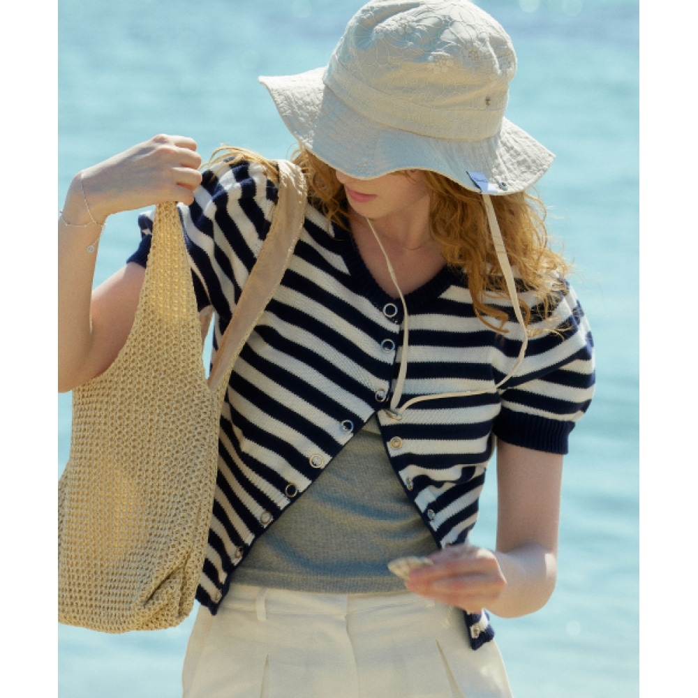 レターフロムムーンコニーストライプハーフカーディガン (ネイビー)