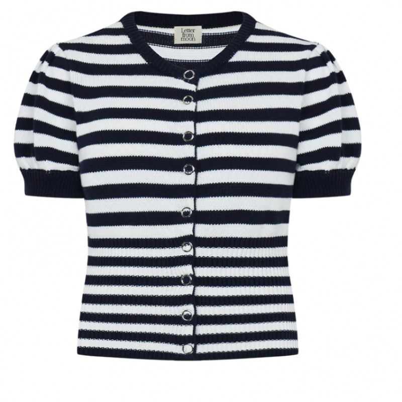 レターフロムムーンコニーストライプハーフカーディガン (ネイビー)