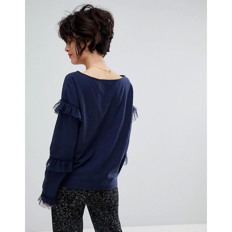 レオンアンドハーパー レディース トップス【Leon and Harper Jersey Top with Tulle Ruffles】Indigo レオンアンドハーパー レディース トップス【Leon and Harper Jersey Top with Tulle Ruffles】Indigo