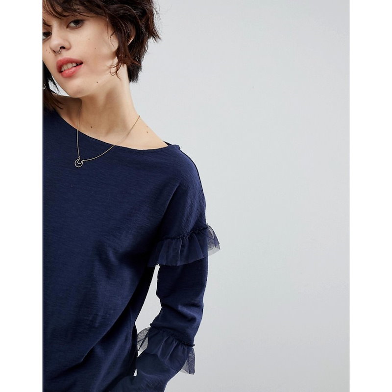 レオンアンドハーパー レディース トップス【Leon and Harper Jersey Top with Tulle Ruffles】Indigo レオンアンドハーパー レディース トップス【Leon and Harper Jersey Top with Tulle Ruffles】Indigo