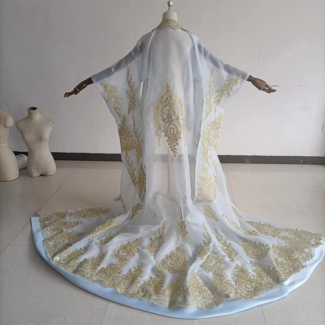 美品！オーガンジー打掛 着物 オーバードレス レース羽織 ウエディングドレス お色直し 薄青 精緻な刺繍