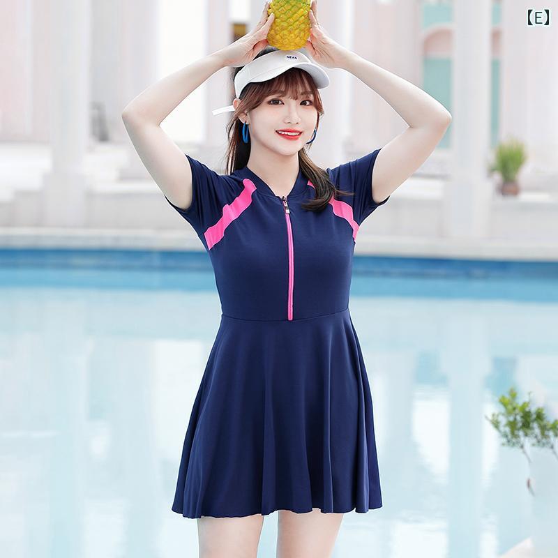 水着 レディース 大きめサイズ ワンピーススカート風 学生 お腹カバー 着痩せ 半袖 温泉 旅行 プール リゾート ビーチ レジャー ぽっちゃり女子