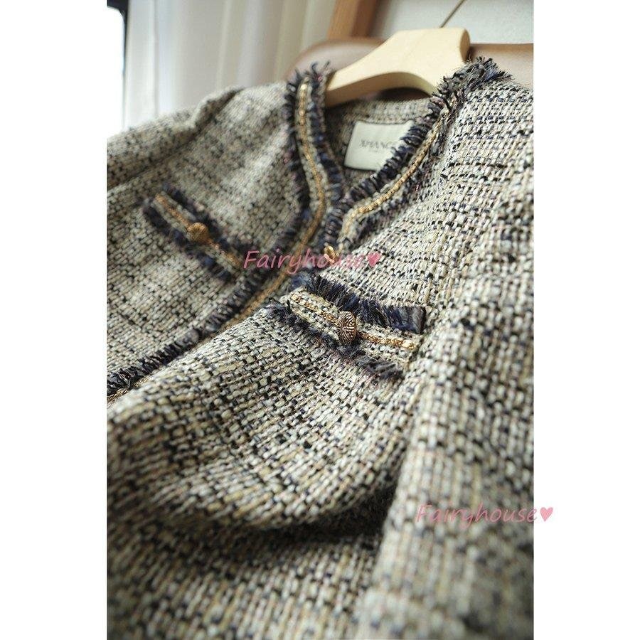 ツイードジャケット レディース 長袖ノーカラージャケット ショット丈ツイードコート 春コートアウター 秋服 大人韓国風 通勤OL オフィス 結婚式 入学式 ツイードジャケット レディース 長袖ノーカラージャケット ショット丈ツイードコート 春コートアウター 秋服 大人韓国風 通勤OL オフィス 結婚式 入学式