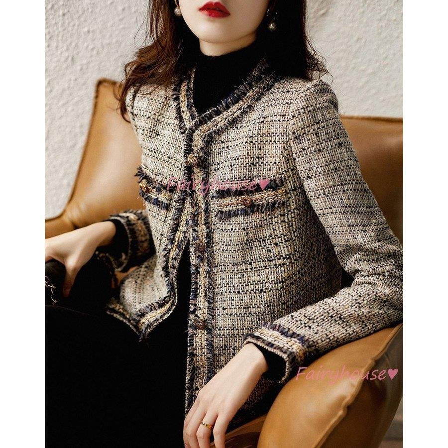 ツイードジャケット レディース 長袖ノーカラージャケット ショット丈ツイードコート 春コートアウター 秋服 大人韓国風 通勤OL オフィス 結婚式 入学式 ツイードジャケット レディース 長袖ノーカラージャケット ショット丈ツイードコート 春コートアウター 秋服 大人韓国風 通勤OL オフィス 結婚式 入学式
