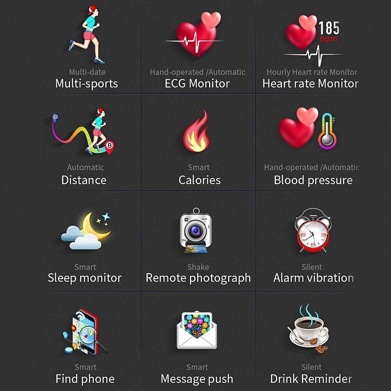 ECGスマートウォッチ血圧PPG心拍数血圧モニター多言語スマートウォッチ時計男性用女性IP68付きAndroid IOS用スマートブレスレット mdprevattcaulkingandwaterproofing.com