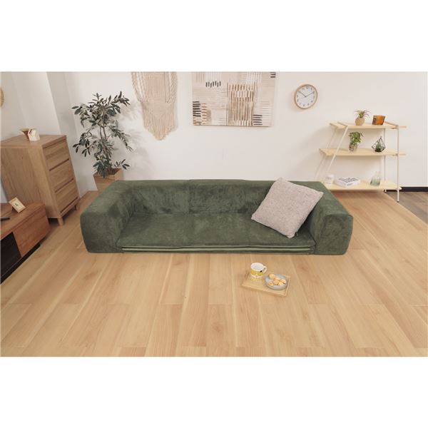 洗えるラグ付ローソファ/フロアソファ(コーディロイ生地) Mサイズ グリーン 洗えるラグ付ローソファ/フロアソファ(コーディロイ生地) Mサイズ グリーン
