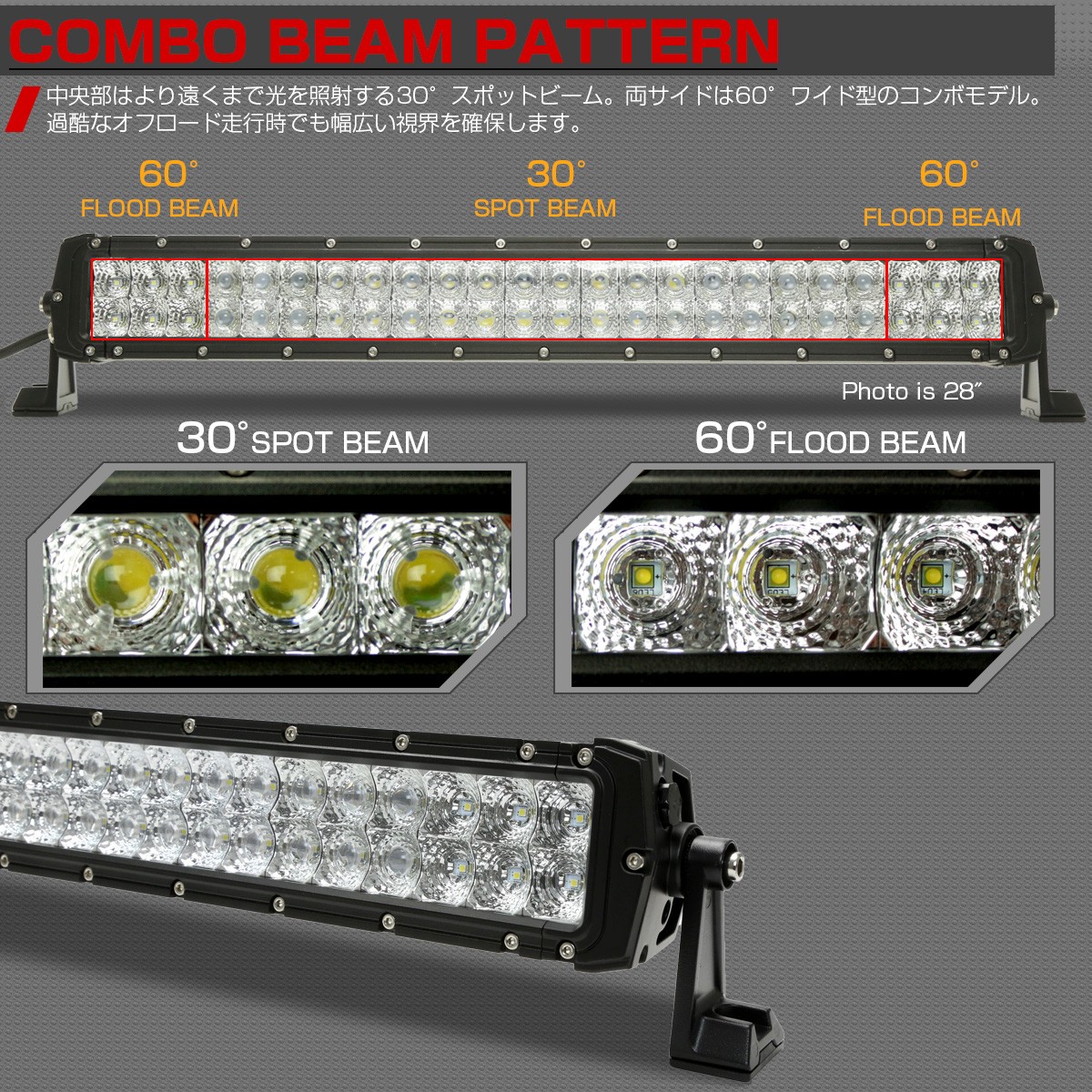 LEDライトバー 34インチ 180W BRシリーズ 30度スポット 60度ワイド コンボ ワークライト 作業灯 IP67 12V 24V P-458