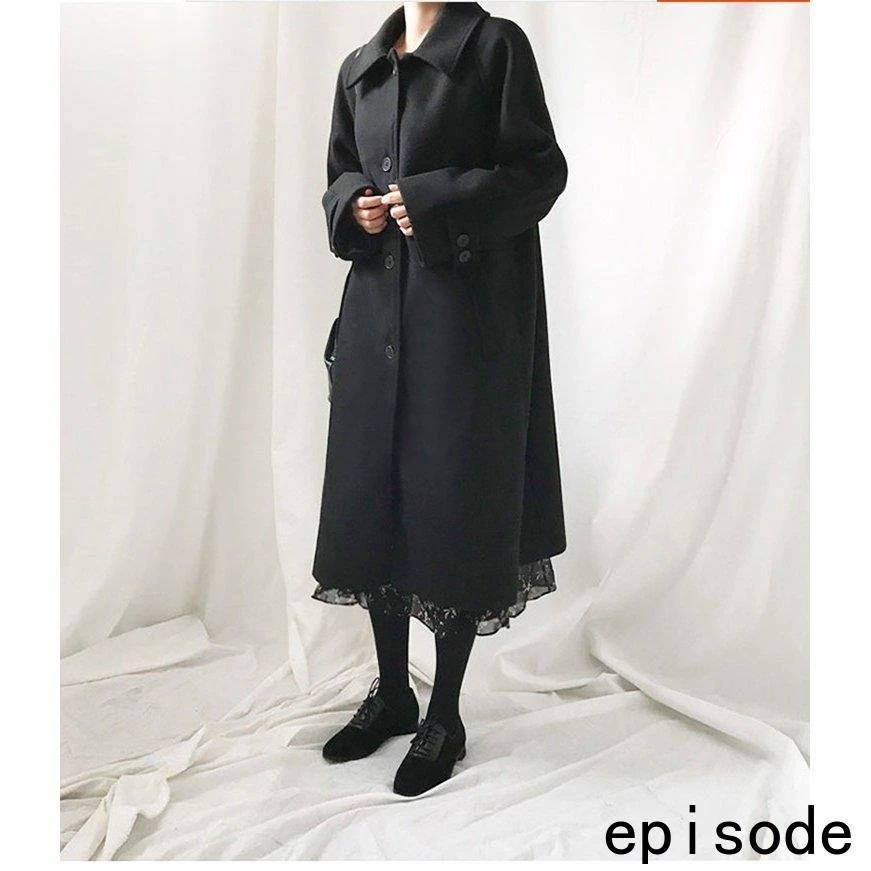 チェスターコートレディース秋冬ロング丈チェスターコート黒ラシャスプリングコートジャケット膝下韓国風アウター学院風通勤着痩せ チェスターコートレディース秋冬ロング丈チェスターコート黒ラシャスプリングコートジャケット膝下韓国風アウター学院風通勤着痩せ