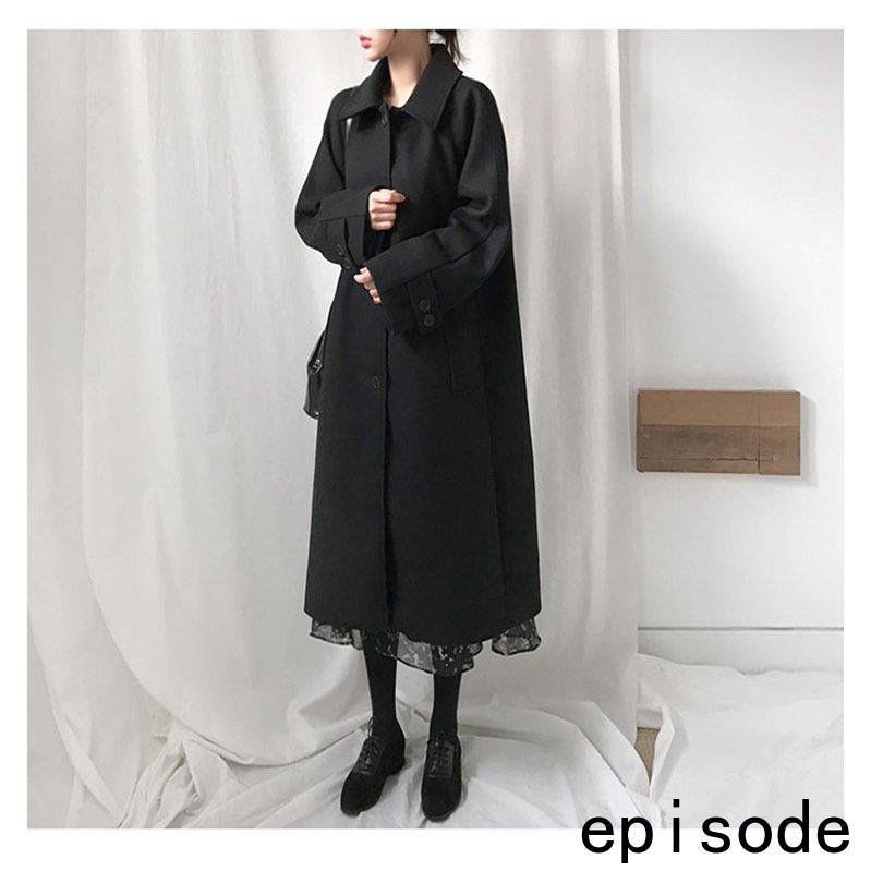 チェスターコートレディース秋冬ロング丈チェスターコート黒ラシャスプリングコートジャケット膝下韓国風アウター学院風通勤着痩せ チェスターコートレディース秋冬ロング丈チェスターコート黒ラシャスプリングコートジャケット膝下韓国風アウター学院風通勤着痩せ