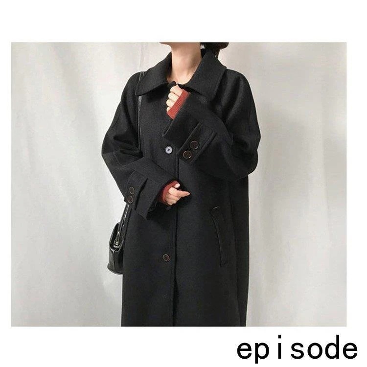 チェスターコートレディース秋冬ロング丈チェスターコート黒ラシャスプリングコートジャケット膝下韓国風アウター学院風通勤着痩せ チェスターコートレディース秋冬ロング丈チェスターコート黒ラシャスプリングコートジャケット膝下韓国風アウター学院風通勤着痩せ